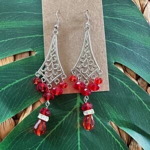 BOGO FREE RED BEADED CHANDLER ETHNIC EARRINGS